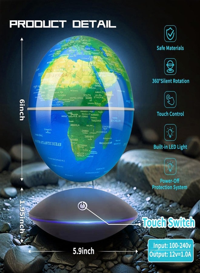 Poojaed Magnetic Levitating Globe with LED Light, 16 Colors Rotating Floating Globe Lamp World Map for Home Office Desk Decor, Cool Tech Gadgets Gift for Men Father, Ideal for Birthdays Anniversaries - Image 2